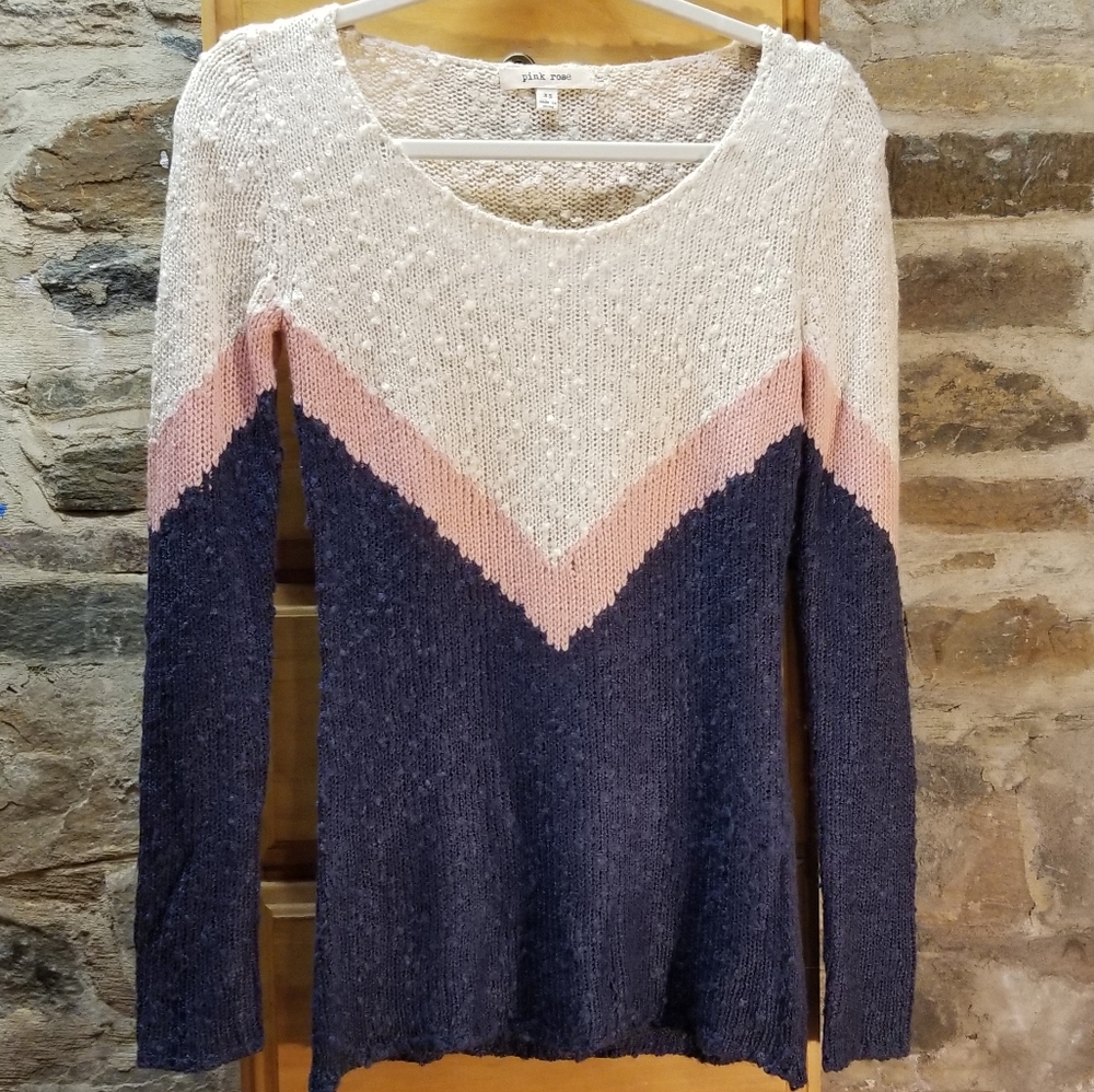Pink Rose Navy, Pink & Cream Sweater
